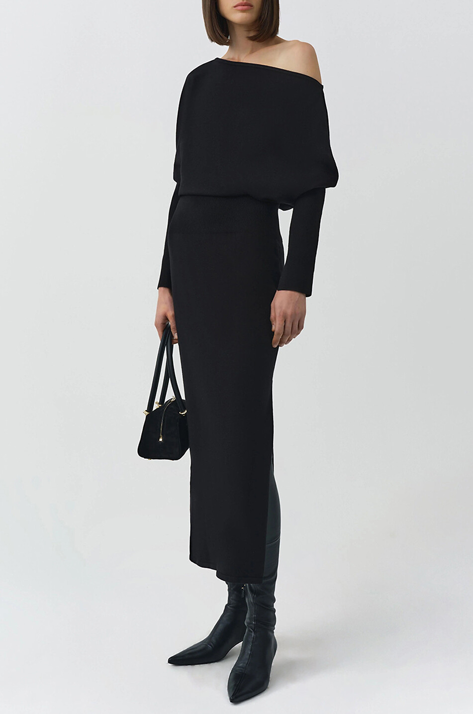SIMKHAI Janese wool knit midi shirt dress fitted Women BLACK 5
