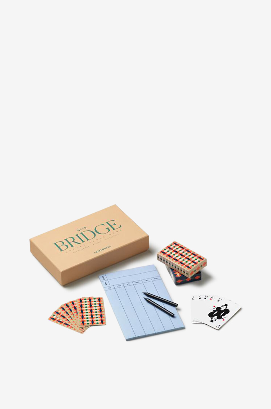 PRINTWORKS Jeu de bridge avec cartes à motifs géométriques et bloc-notes Maison ORANGE 5