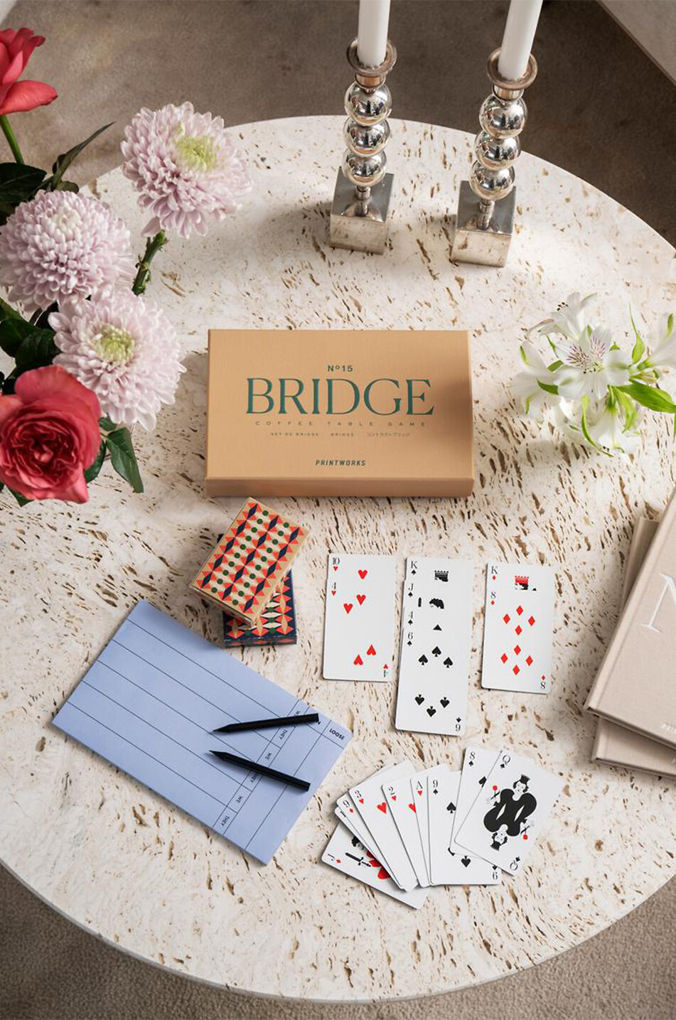 PRINTWORKS Jeu de bridge avec cartes à motifs géométriques et bloc-notes Maison ORANGE 3