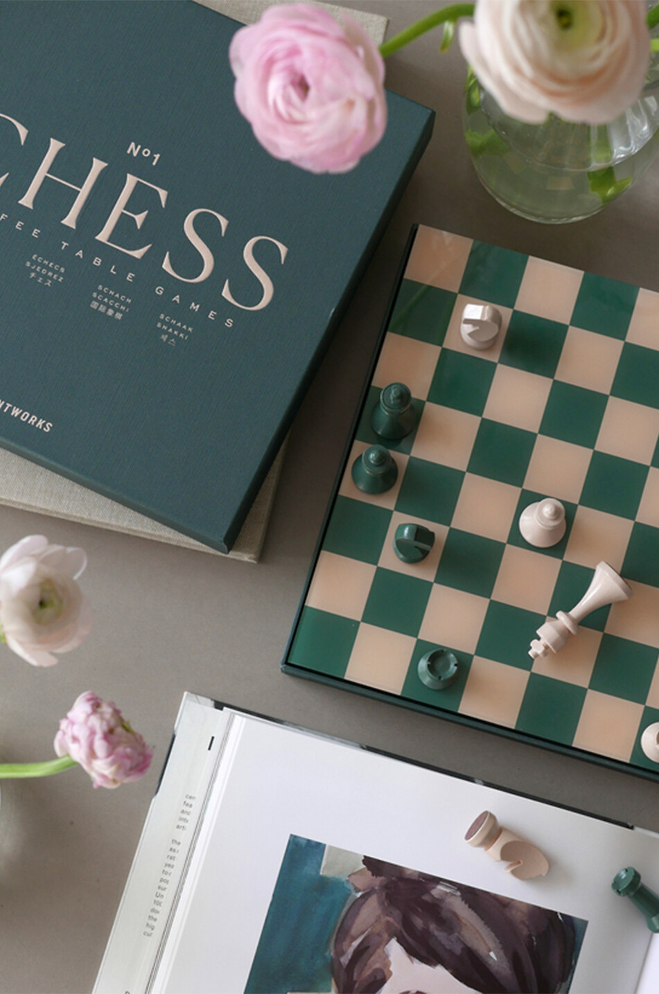 PRINTWORKS Jeu d'échecs en bois avec pièces Classic - Chess Maison VERT 3