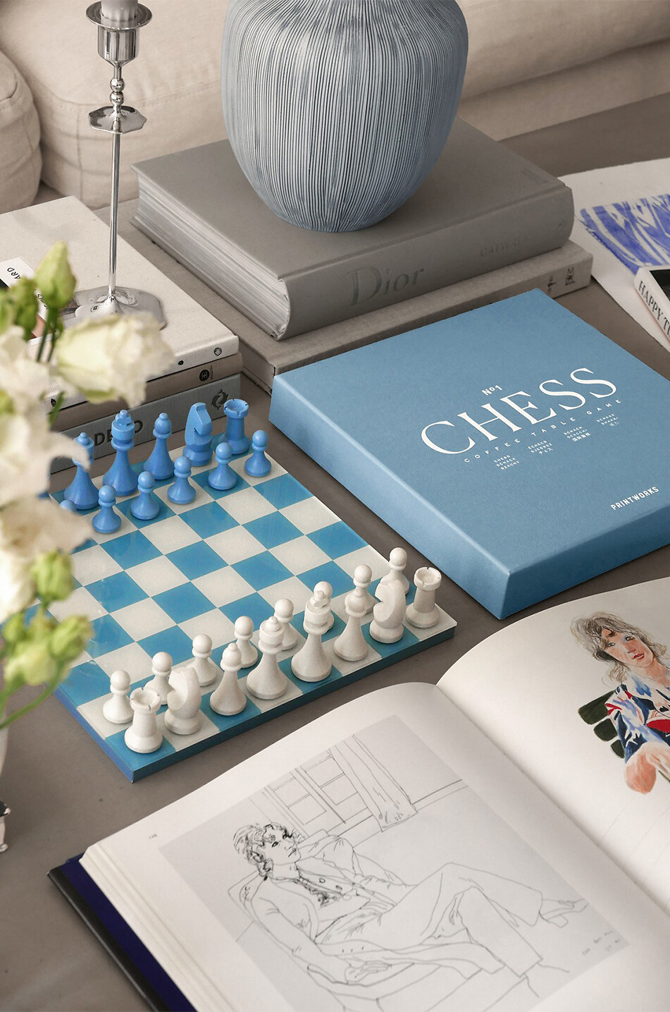 PRINTWORKS Jeu d'échecs en bois et acrylique Classic - Chess, Dusty Blue Maison BLEU 5