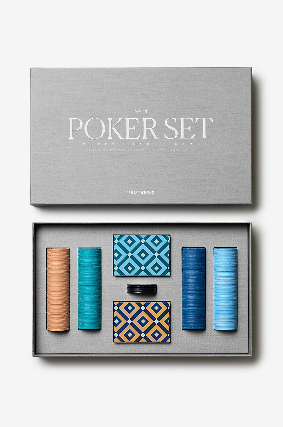 PRINTWORKS Klassisches Poker-Set mit Chips und Karten Haus GRAU 2