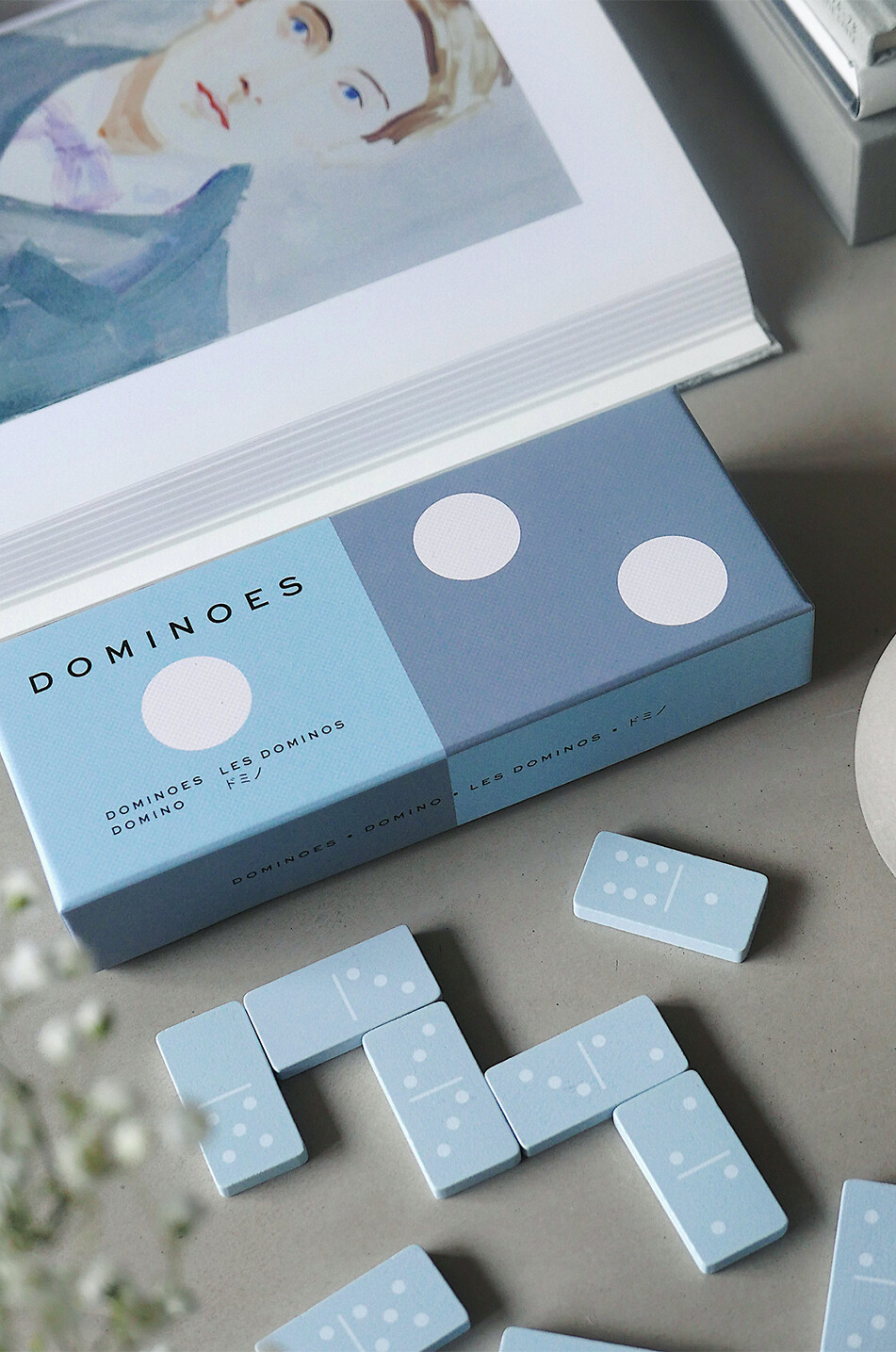 PRINTWORKS Wooden dominoes set with storage box Home BLUE 3