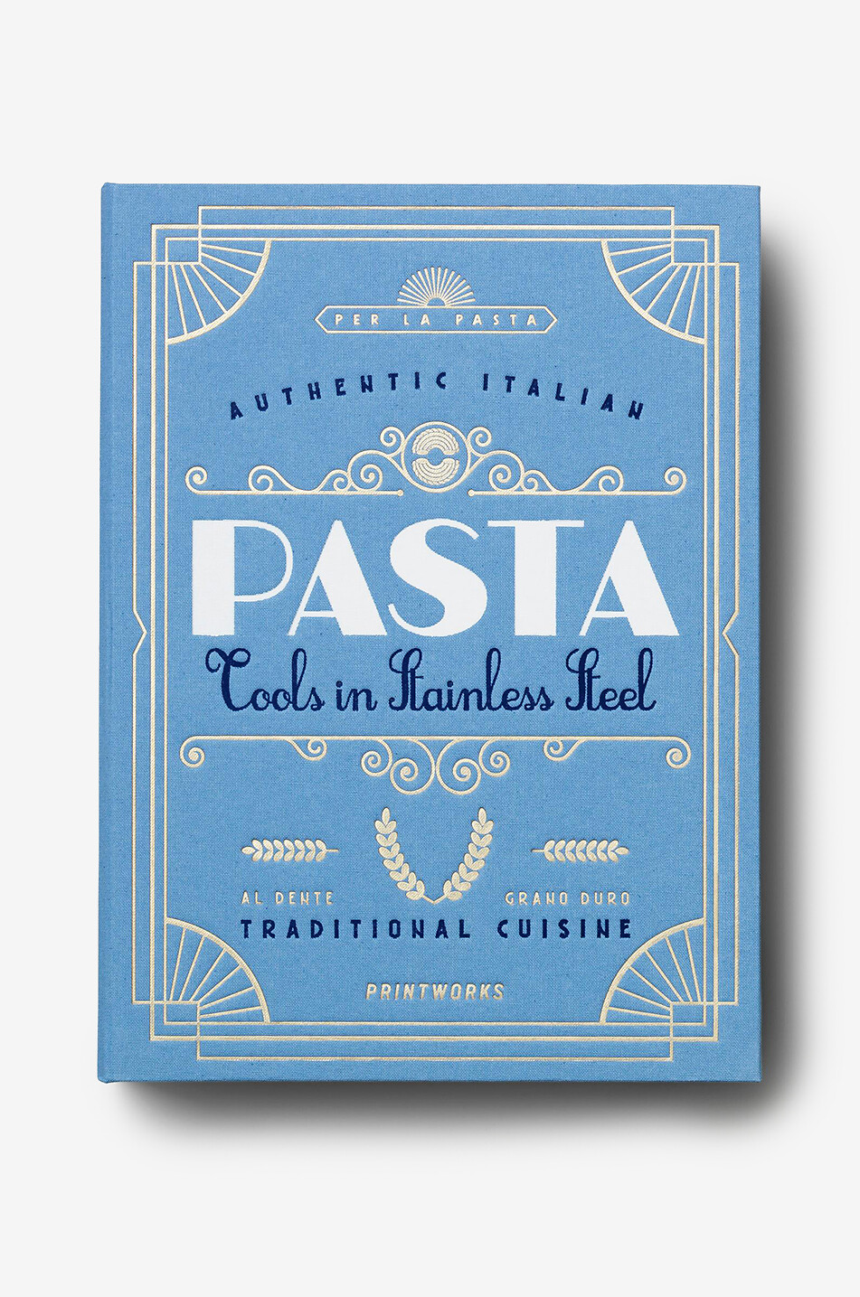 PRINTWORKS Coffret d'ustensiles à pâtes en acier avec livre de cuisine Maison BLEU 1