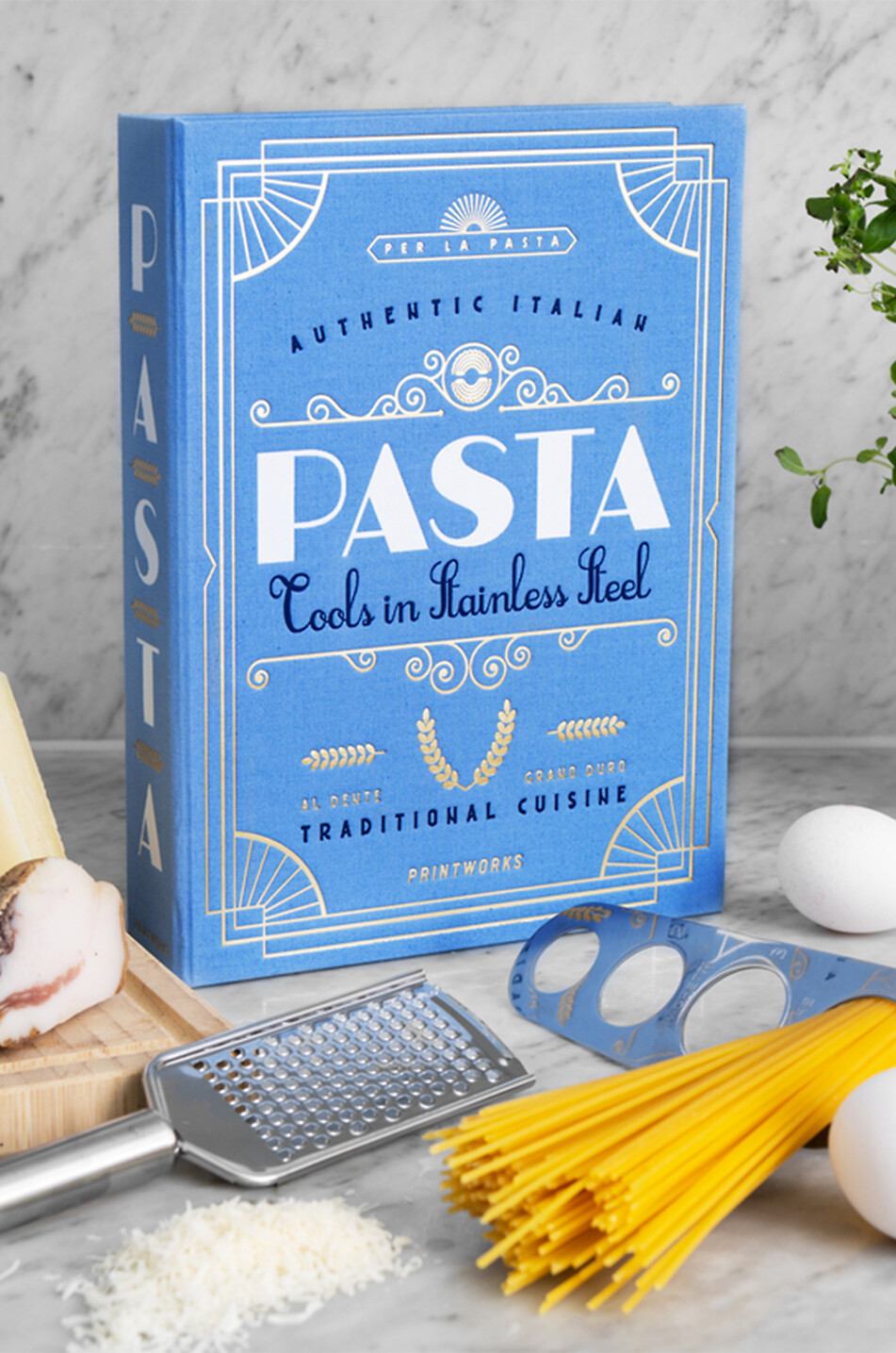 PRINTWORKS Coffret d'ustensiles à pâtes en acier avec livre de cuisine Maison BLEU 3