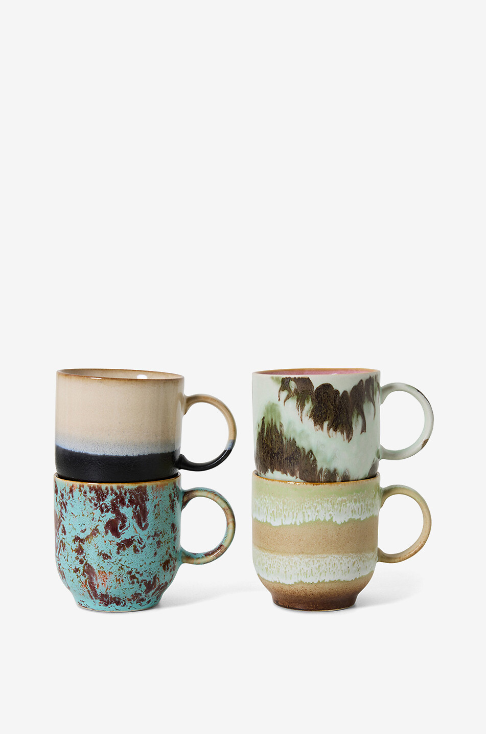 HKLIVING 70s Ceramics set of 4 stoneware coffee cups - H8 Home MULTI COLOURED 1 1