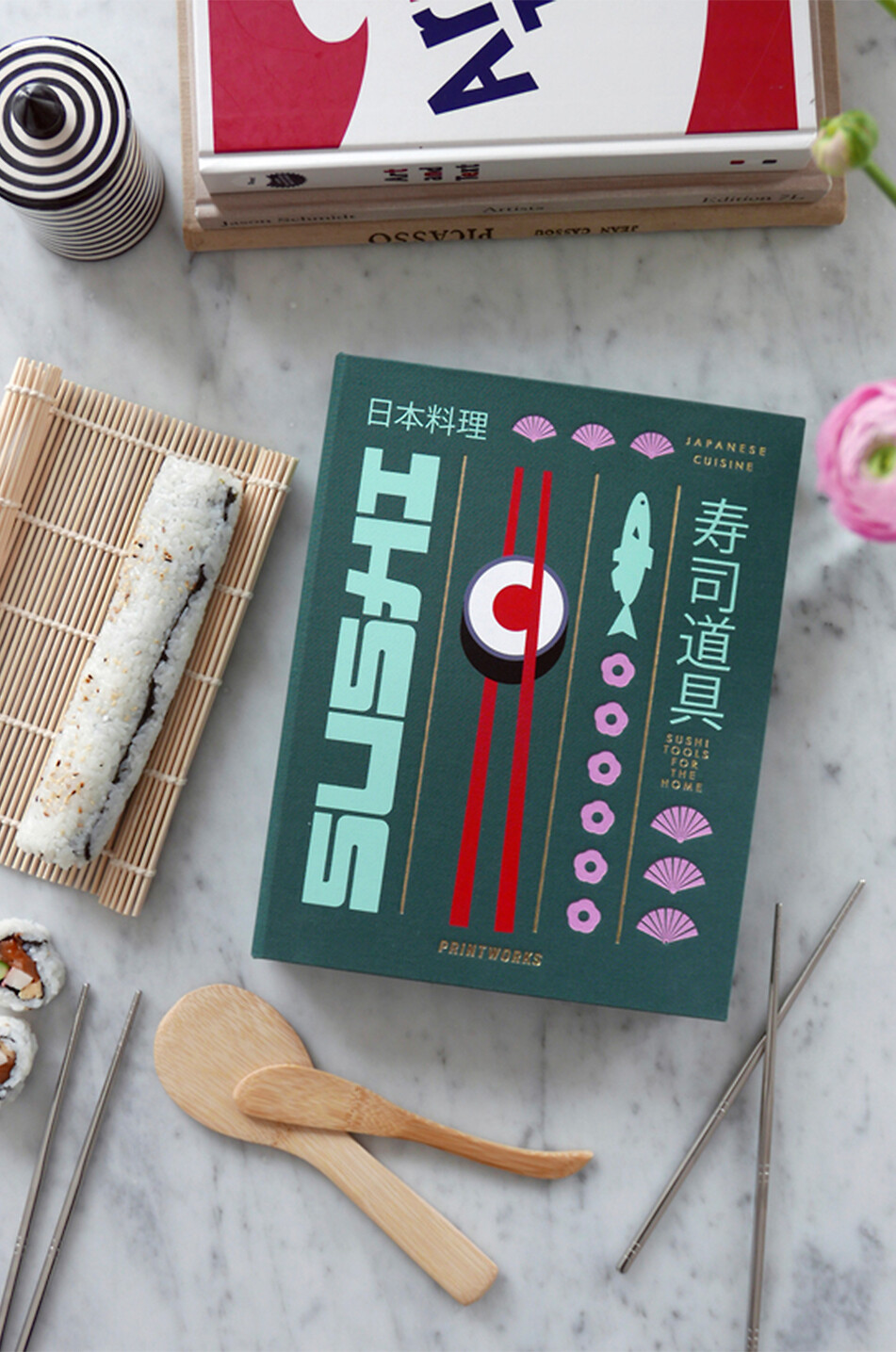 PRINTWORKS Sushi-Utensilien-Set aus Bambus und Edelstahl Haus DUNKELGRÜN 3