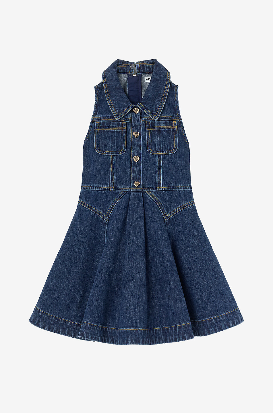 Denim sleeveless shirt dress with Peter Pan collar