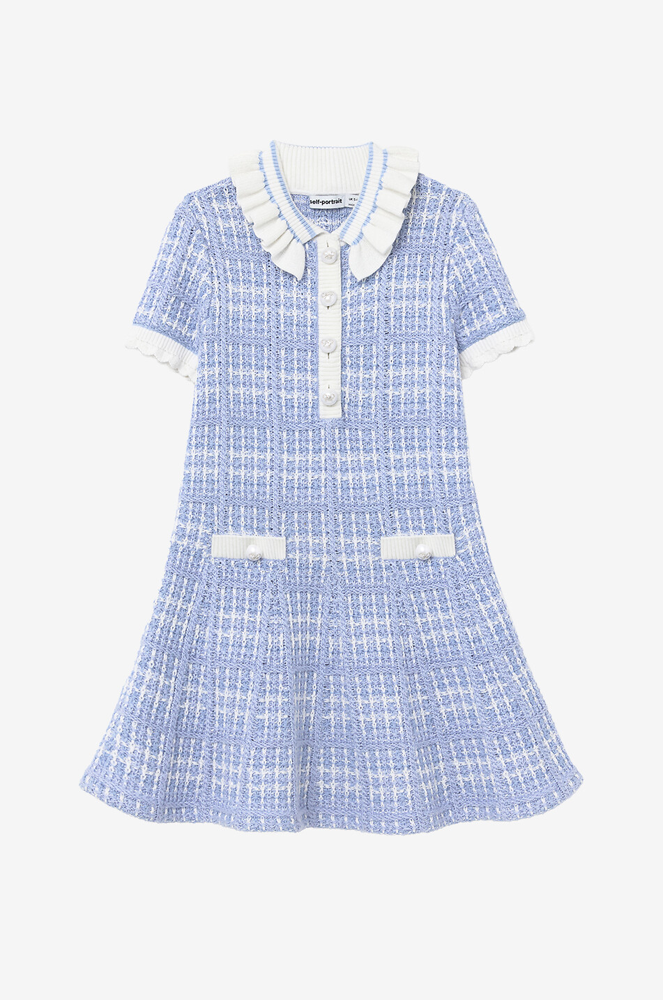 SELF PORTRAIT Girl's short-sleeved checked knit dress Girl BLUE 1
