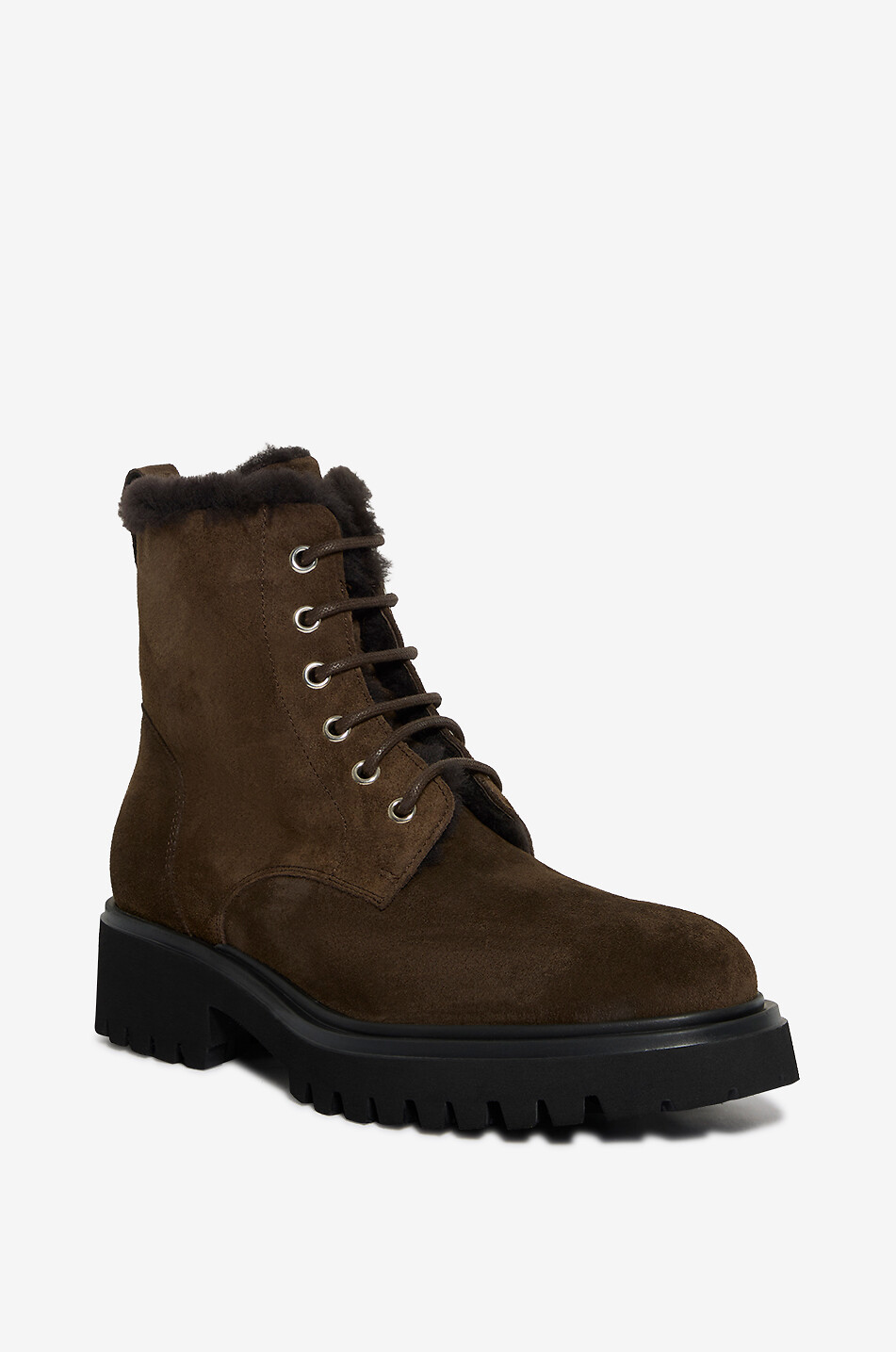BONGENIE Wilfred shearling-lined suede flat lace-up ankle boots Women DARK BROWN 1