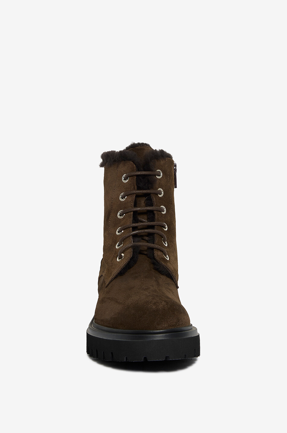 BONGENIE Wilfred shearling-lined suede flat lace-up ankle boots Women DARK BROWN 2