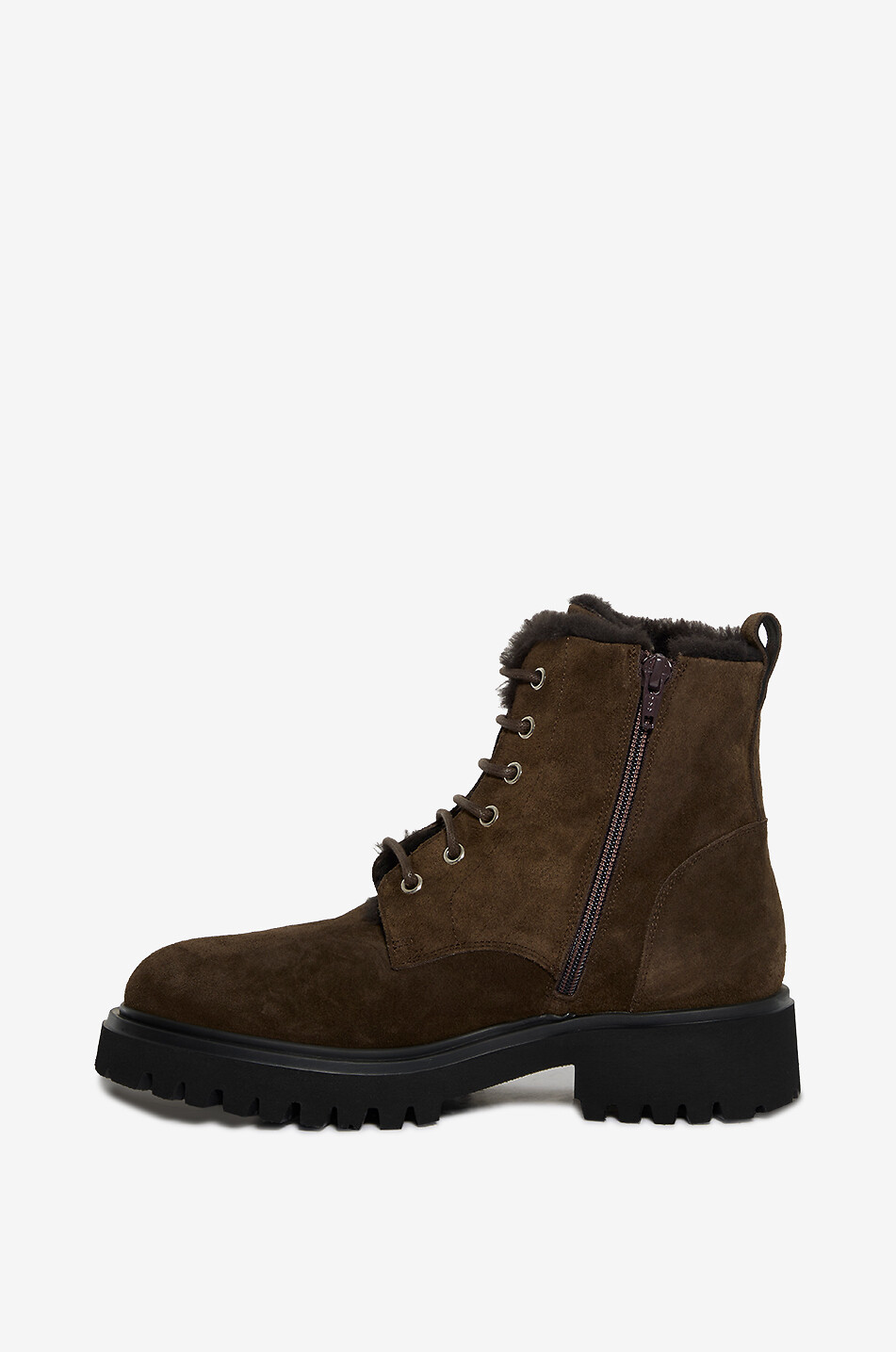 BONGENIE Wilfred shearling-lined suede flat lace-up ankle boots Women DARK BROWN 3