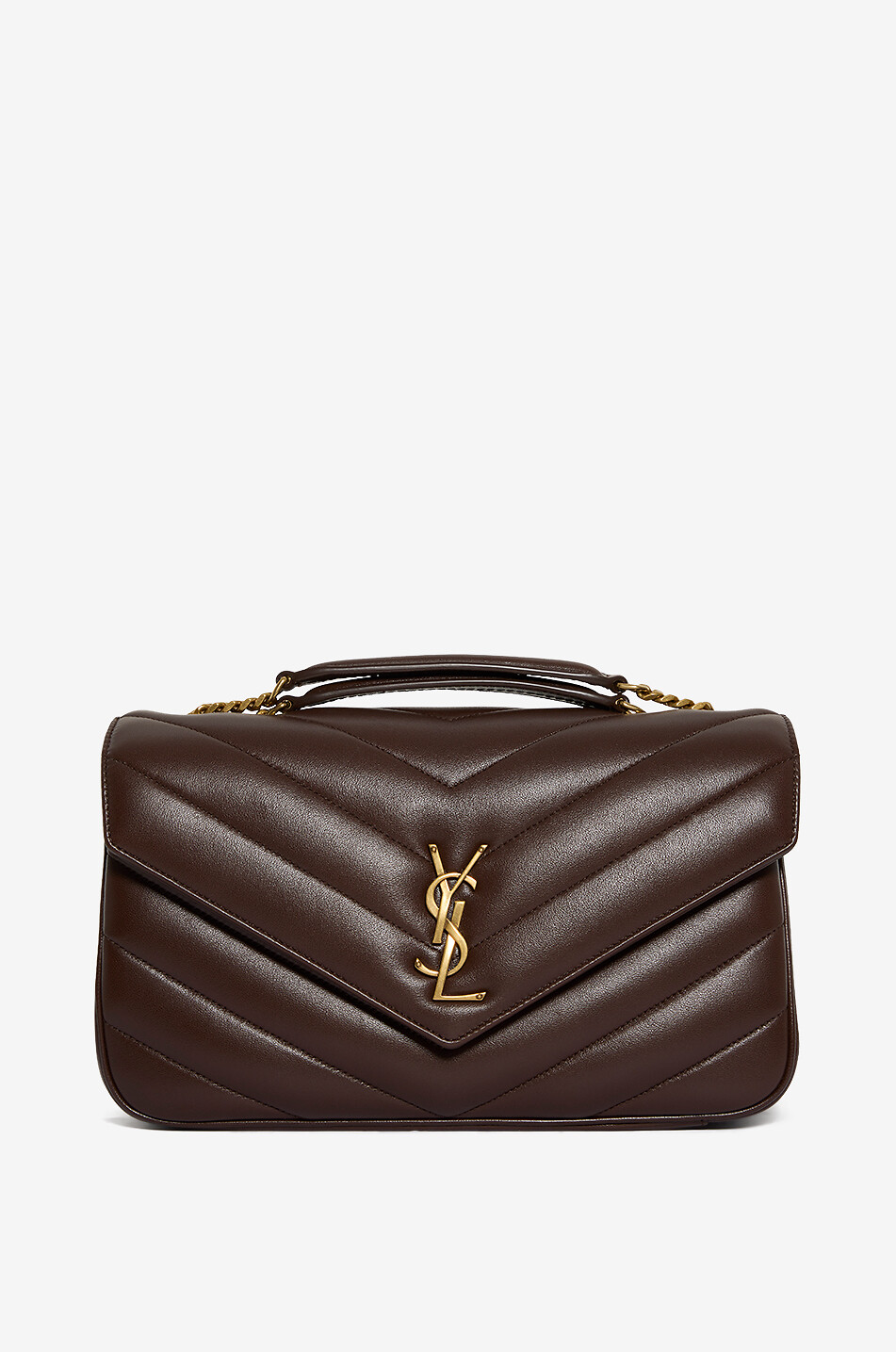 SAINT LAURENT PARIS Sac porté épaule matelassé chevrons en cuir d'agneau Loulou M Femme MARRON FONCÉ 1