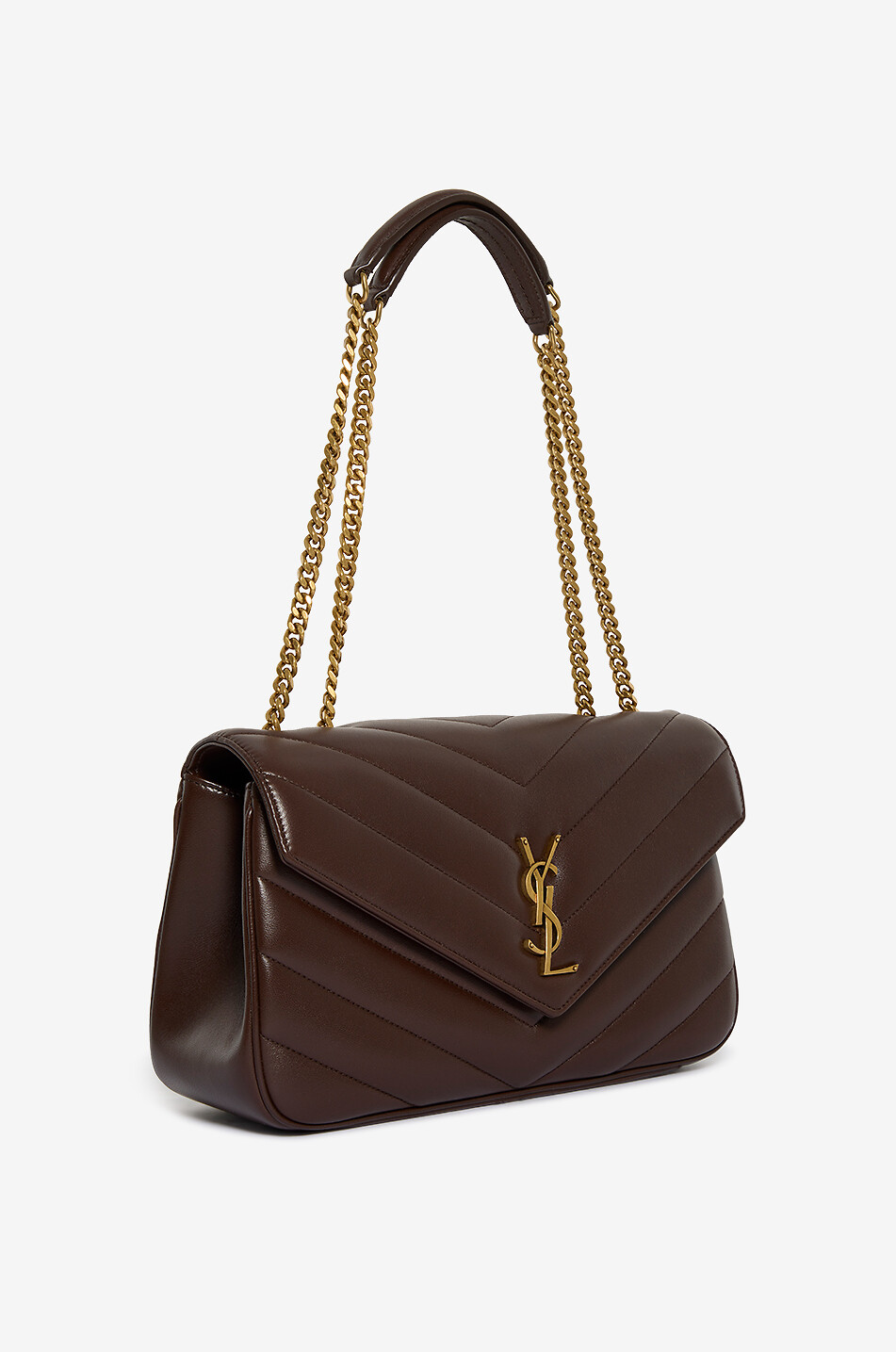 SAINT LAURENT PARIS Sac porté épaule matelassé chevrons en cuir d'agneau Loulou M Femme MARRON FONCÉ 2