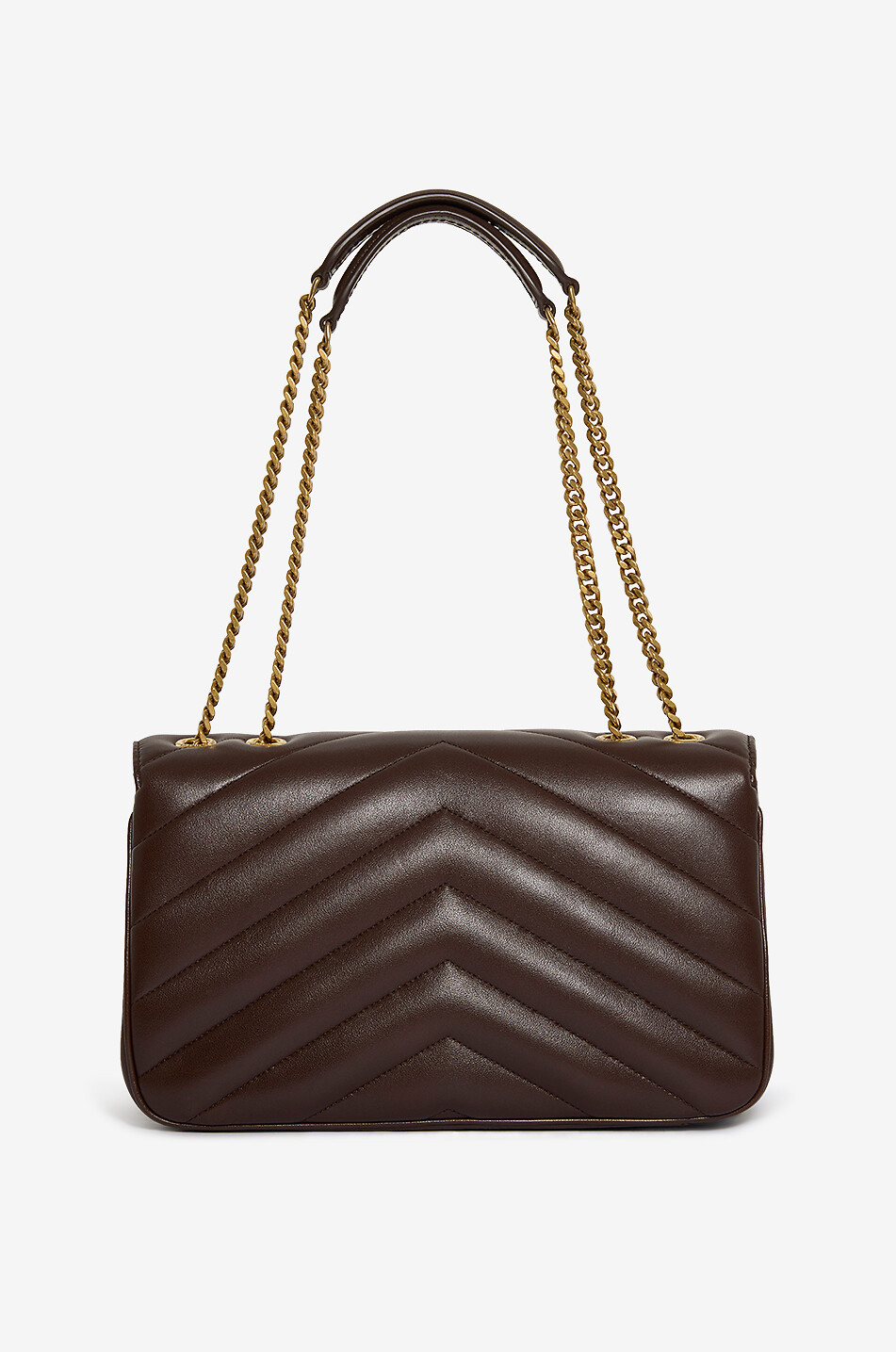 SAINT LAURENT PARIS Sac porté épaule matelassé chevrons en cuir d'agneau Loulou M Femme MARRON FONCÉ 3