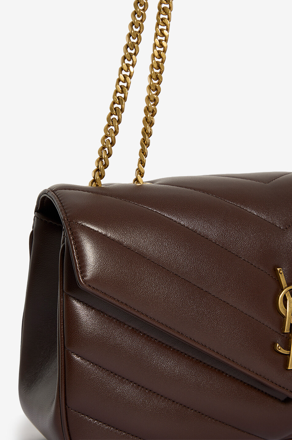 SAINT LAURENT PARIS Sac porté épaule matelassé chevrons en cuir d'agneau Loulou M Femme MARRON FONCÉ 5