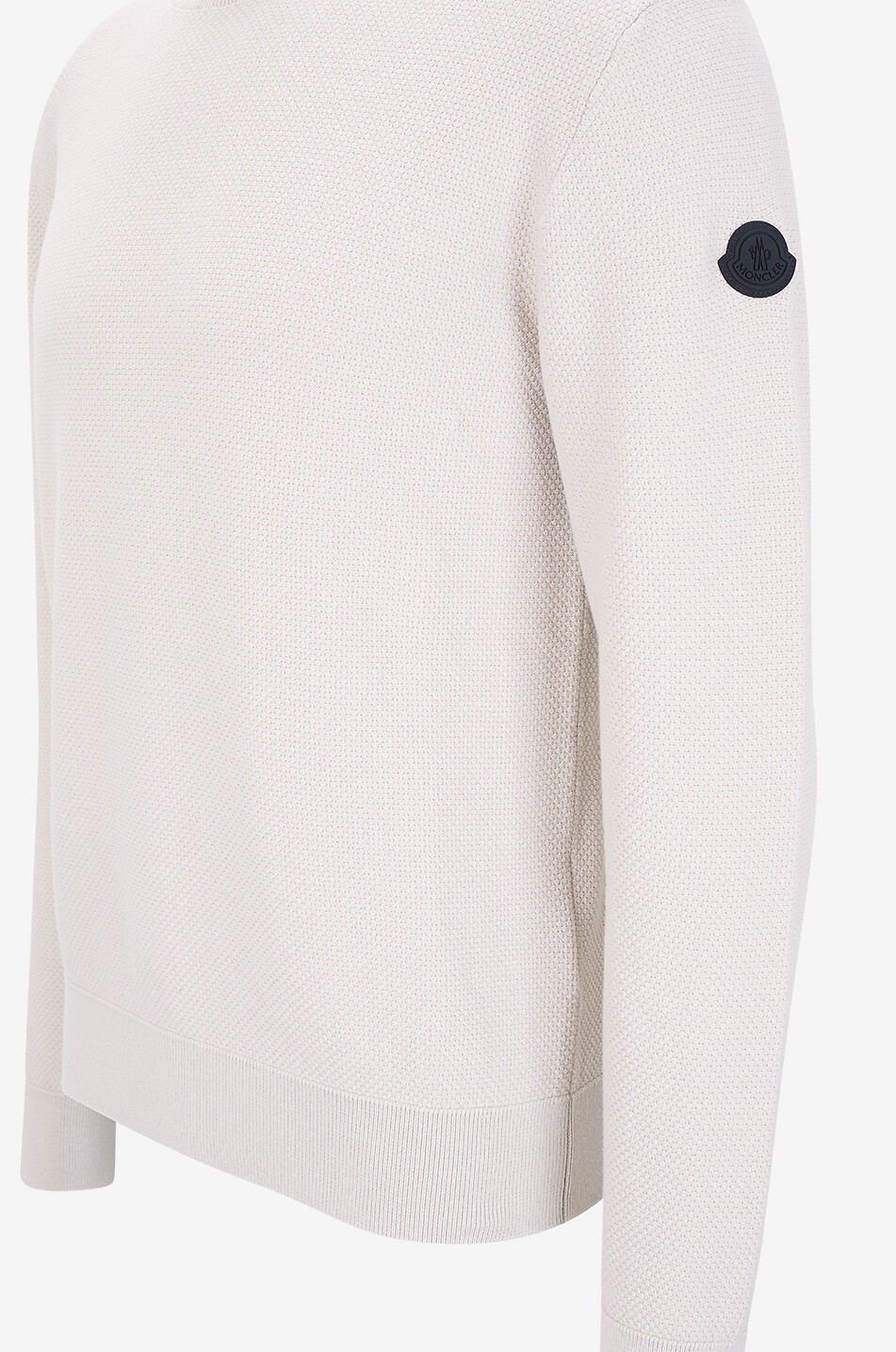 MONCLER Pull à col rond en maille piquée de coton Matt Black Homme BLANC CASSE 3