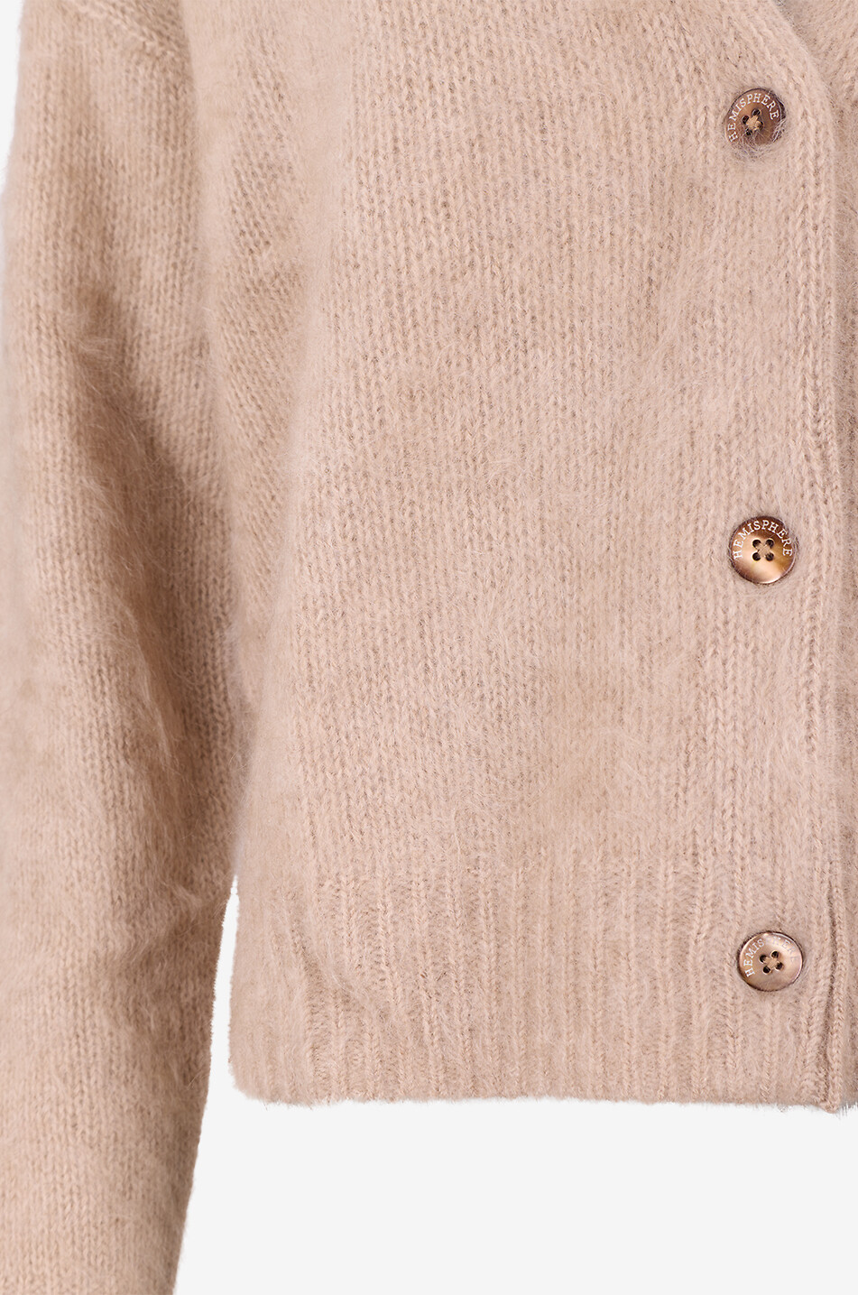 HEMISPHERE Cardigan à col V en cachemire brossé Femme Beige clair 3