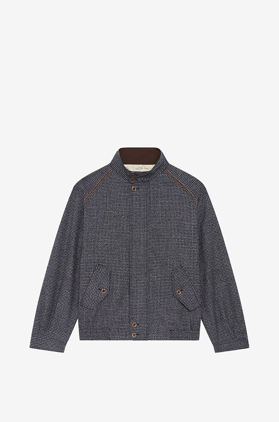 DROLE DE MONSIEUR Houndstooth mixed virgin wool lightweight high-neck jacket Men DARK BLUE 1