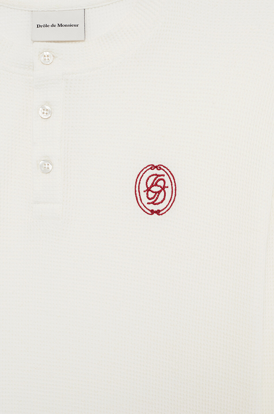 DROLE DE MONSIEUR Crew-neck long-sleeved waffle cotton T-shirt Men WHITE 2