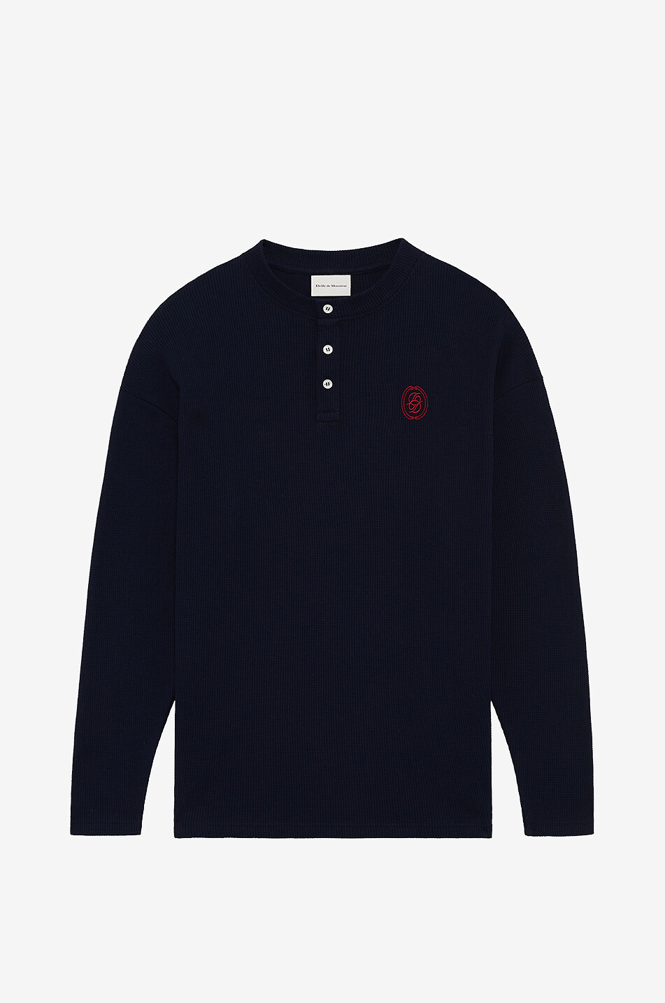 Crew-neck long-sleeved waffle cotton T-shirt