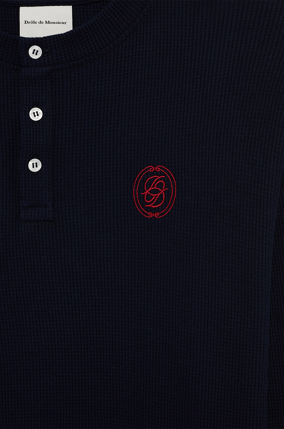 DROLE DE MONSIEUR Crew-neck long-sleeved waffle cotton T-shirt Men DARK BLUE 2