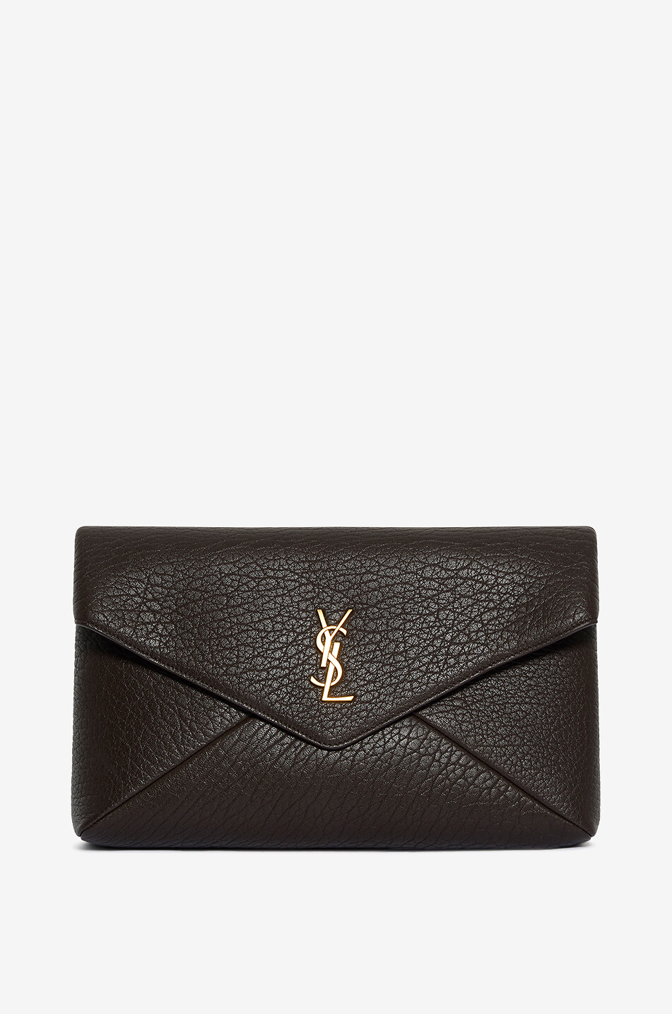 SAINT LAURENT PARIS Pochette enveloppe en cuir d'agneau grainé Cassandre Large Femme MARRON FONCÉ 1
