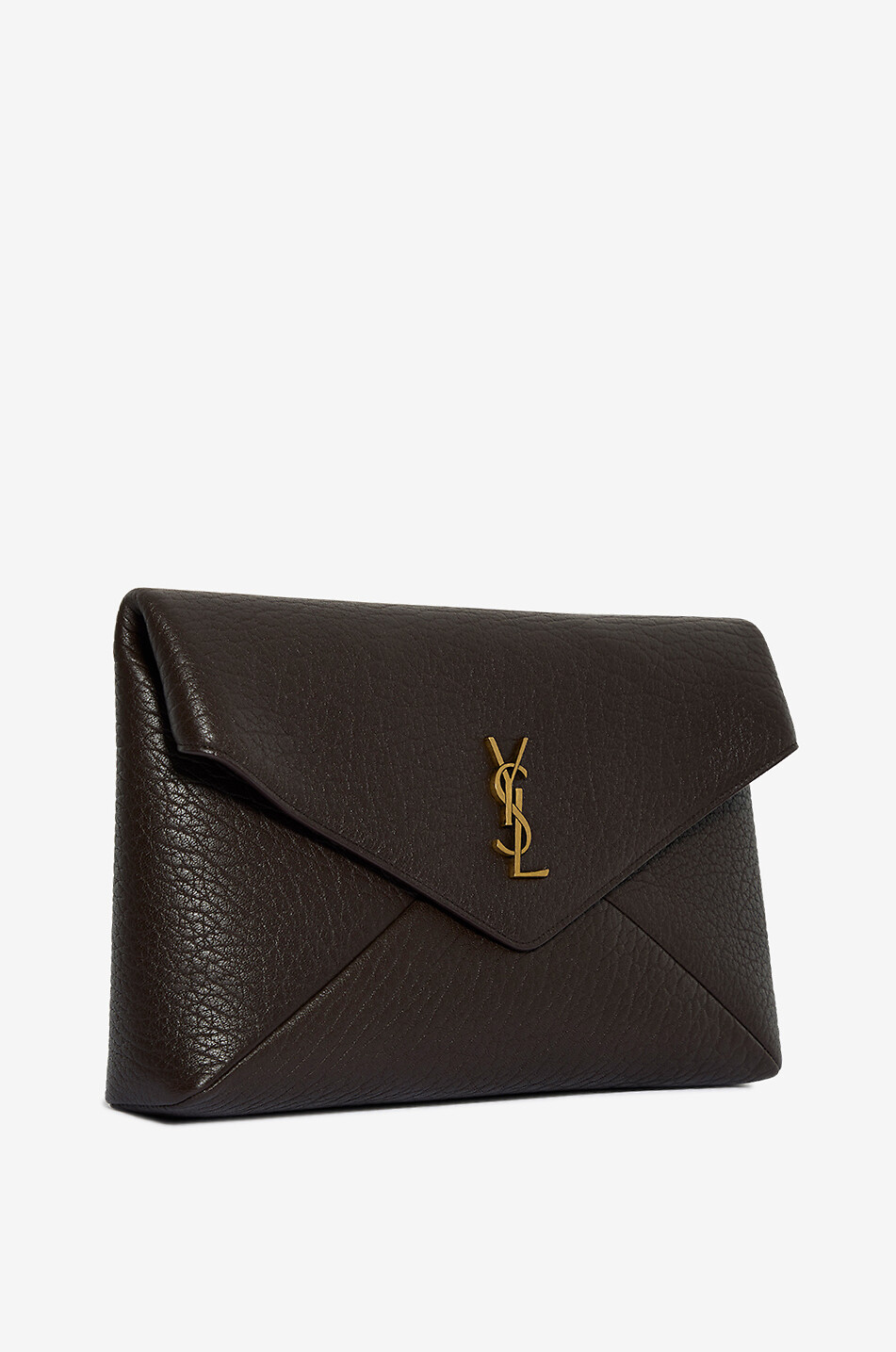 SAINT LAURENT PARIS Pochette enveloppe en cuir d'agneau grainé Cassandre Large Femme MARRON FONCÉ 2