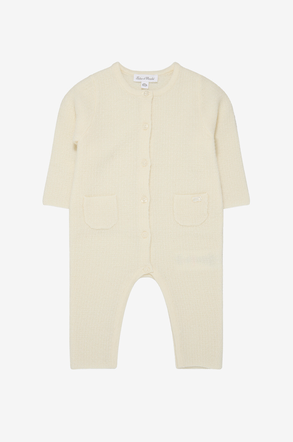TARTINE ET CHOCOLAT Babywear long cashmere jumpsuit with patch pockets Baby EGGSHELL 1
