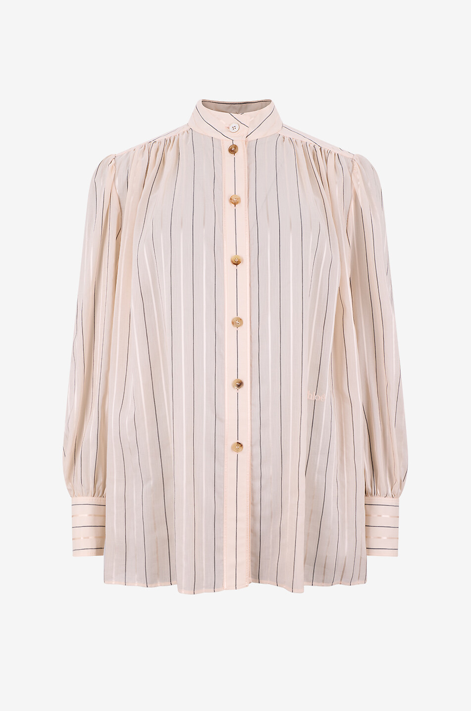 CHLOE Chemise à manches longues rayée à col montant en coton et soie Femme ROSE CLAIR 1