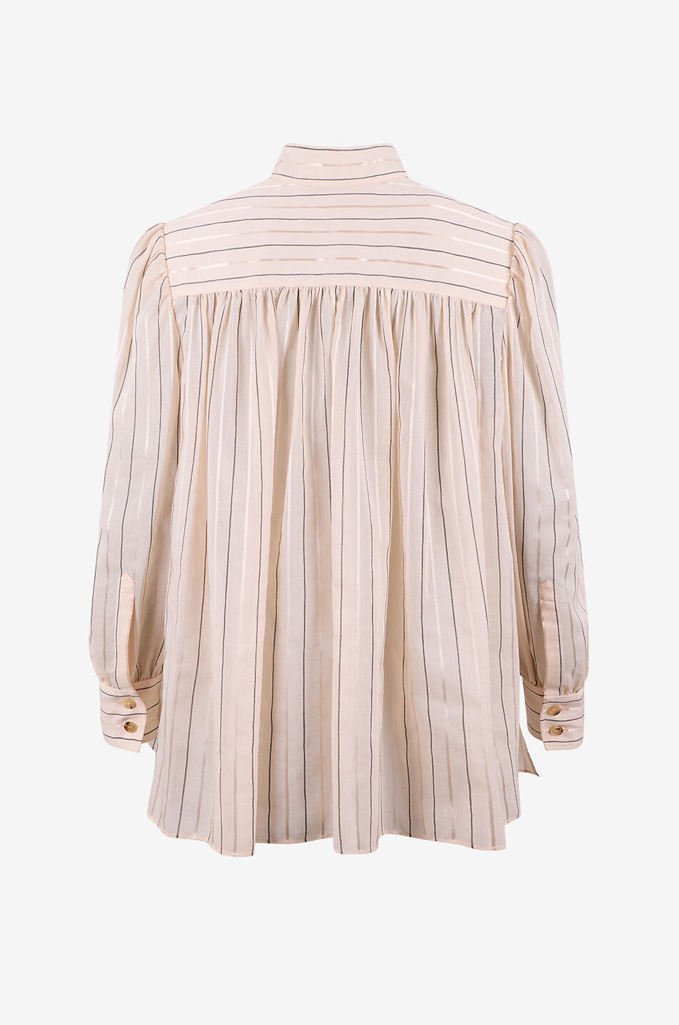 CHLOE Chemise à manches longues rayée à col montant en coton et soie Femme ROSE CLAIR 2