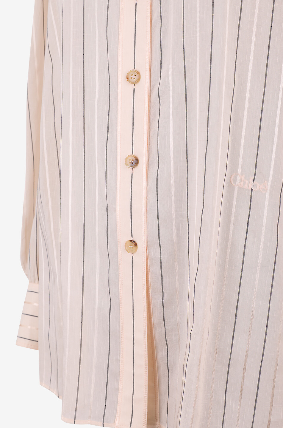 CHLOE Chemise à manches longues rayée à col montant en coton et soie Femme ROSE CLAIR 3