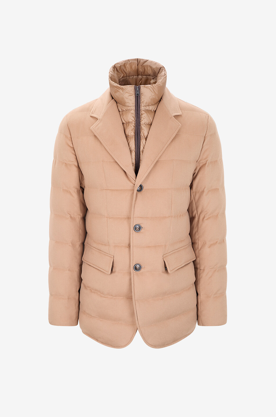 HERNO Kurze gesteppte Daunenjacke mit Revers aus Seide und Kaschmir Herren KAMELFARBEN 1