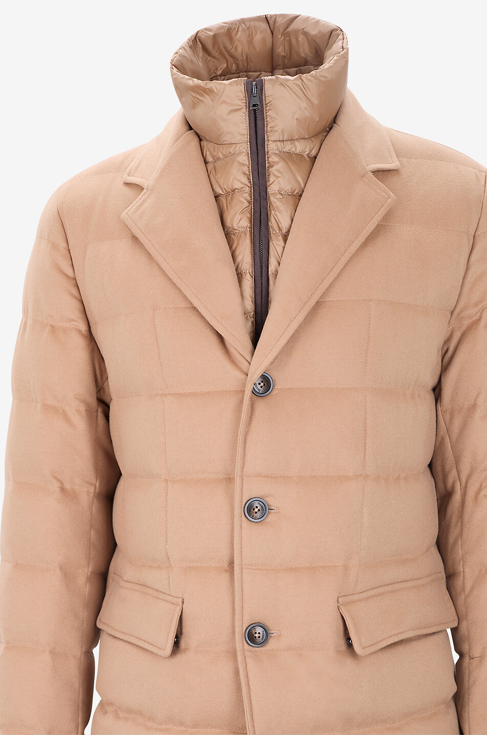 HERNO Kurze gesteppte Daunenjacke mit Revers aus Seide und Kaschmir Herren KAMELFARBEN 6