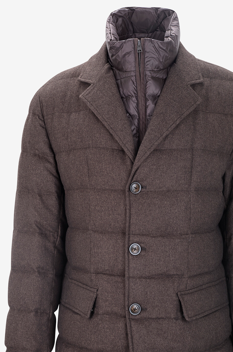 HERNO Kurze gesteppte Daunenjacke mit Revers aus Seide und Kaschmir Herren MITTELBRAUN 3