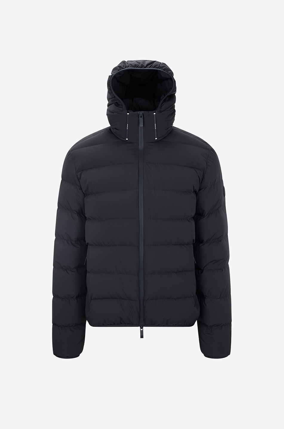 Kurze Daunenjacke mit Kapuze aus technischem Gewebe Arajoki