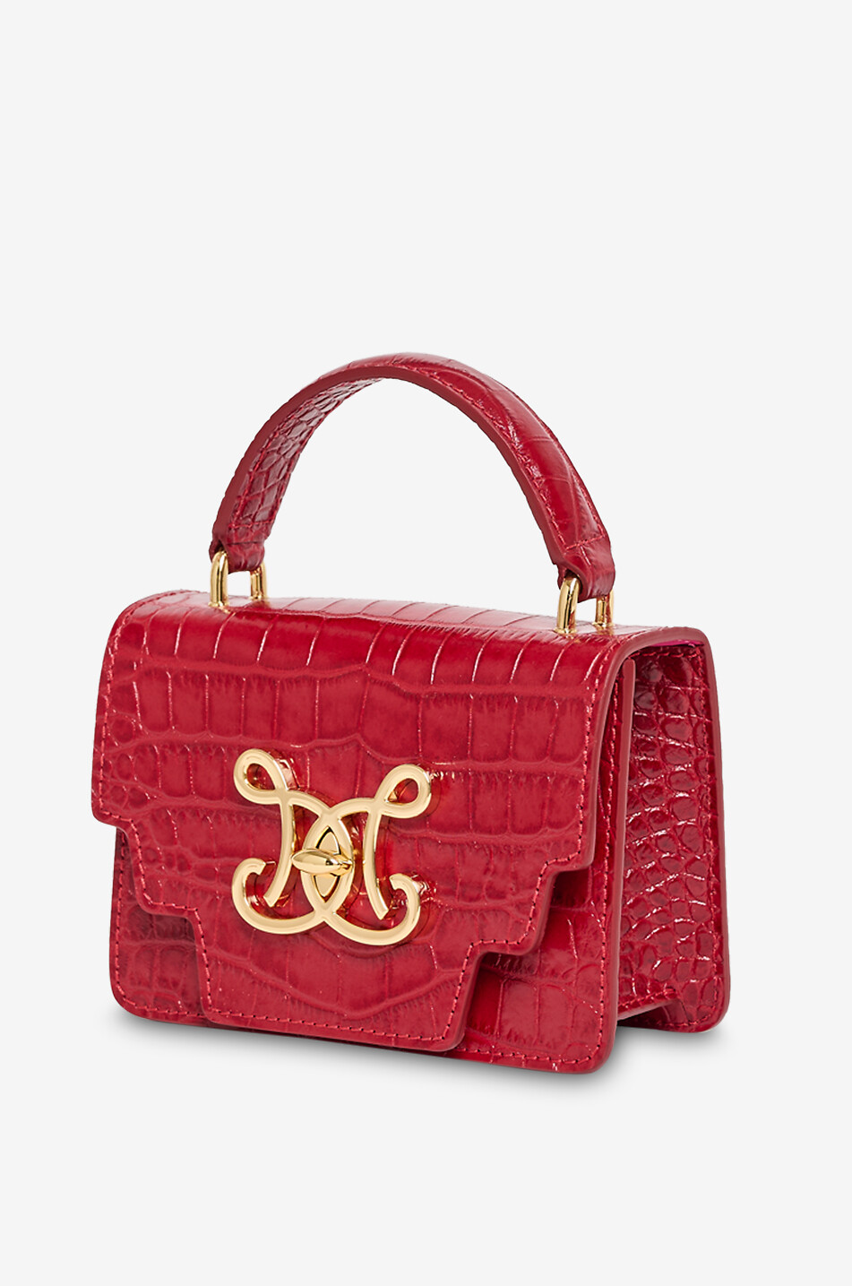 DE MARQUET Sac à main en cuir effet crocodile MiniBox Faux Croc Femme ROUGE 3