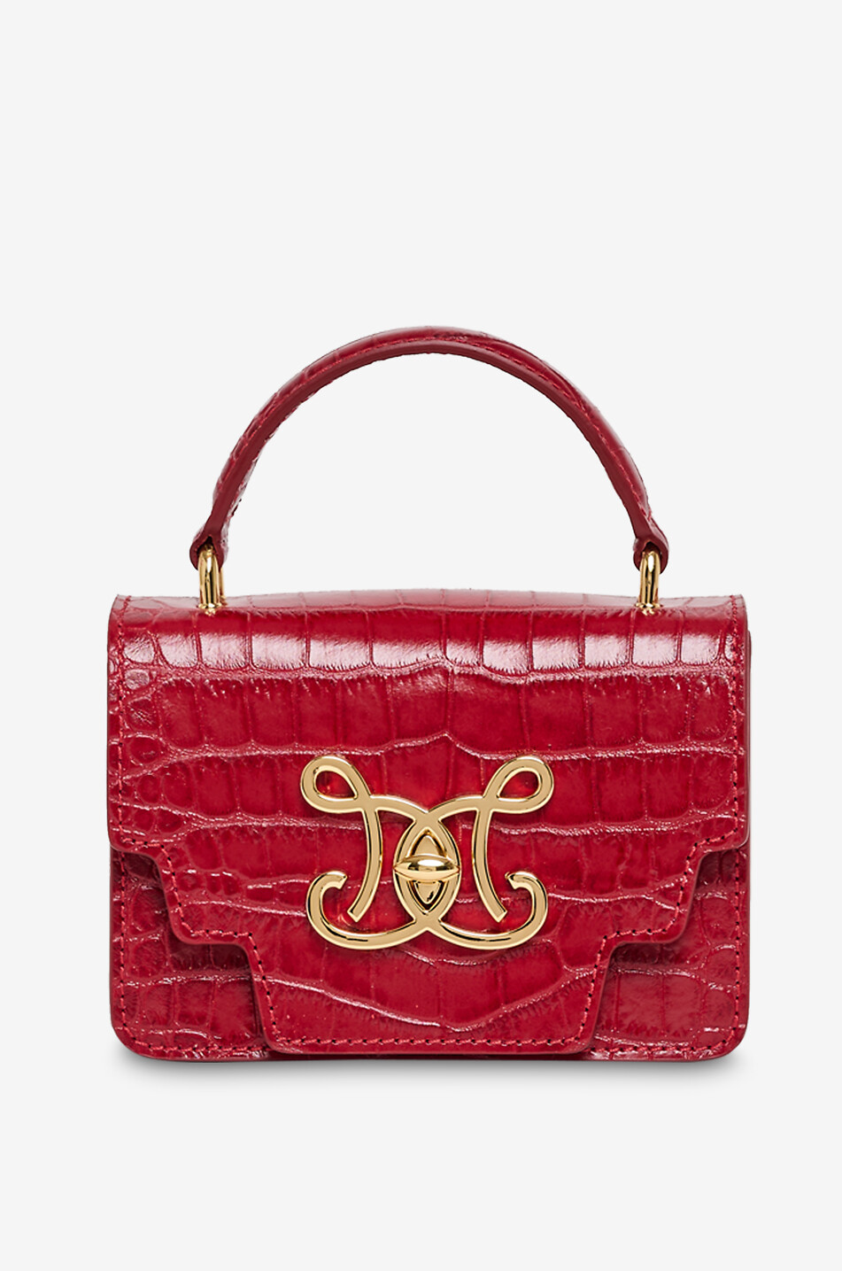 DE MARQUET Sac à main en cuir effet crocodile MiniBox Faux Croc Femme ROUGE 4