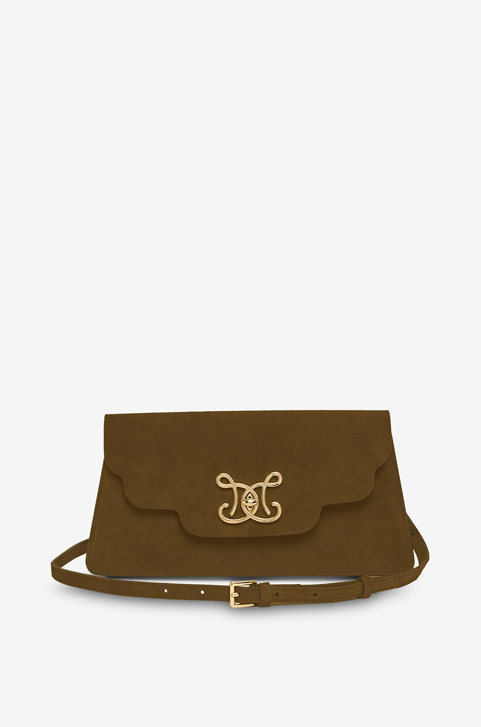 DE MARQUET Fancy Suede suede clutch bag with shoulder strap Women KHAKI 1