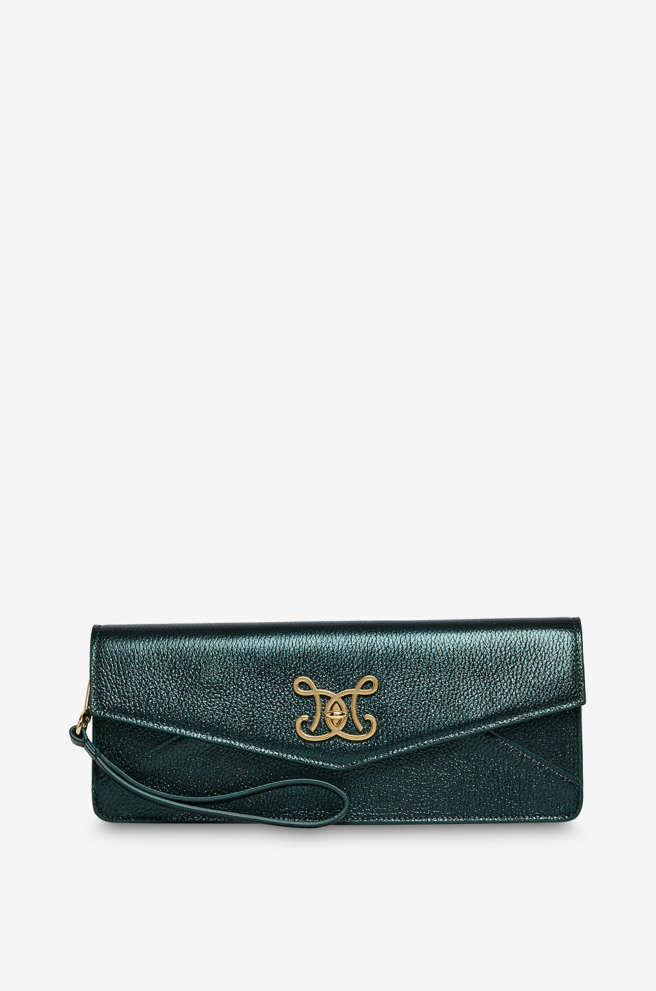 DE MARQUET Pochette enveloppe en cuir métallisé Envelope Cut Femme VERT 1
