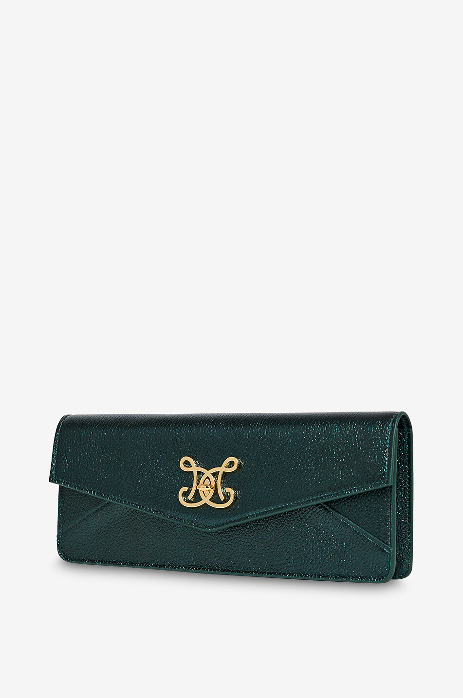 DE MARQUET Pochette enveloppe en cuir métallisé Envelope Cut Femme VERT 3