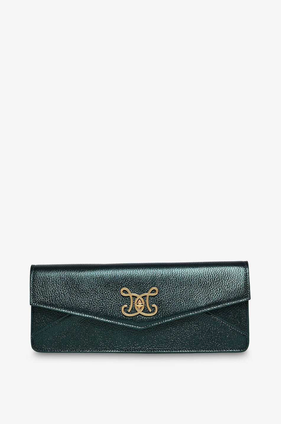 DE MARQUET Pochette enveloppe en cuir métallisé Envelope Cut Femme VERT 4