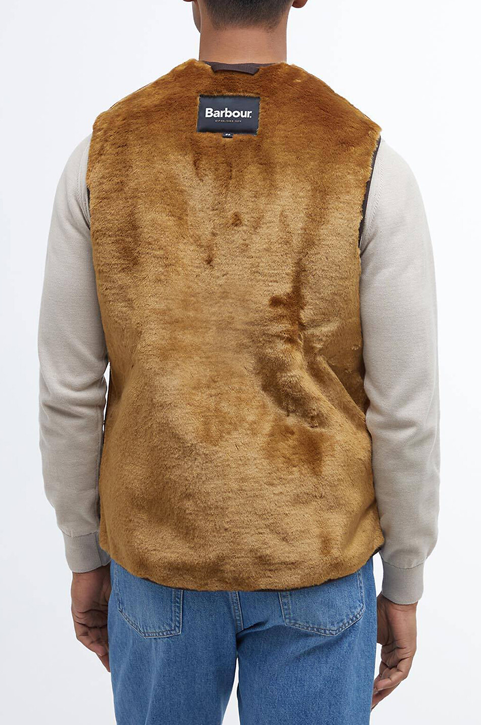 BARBOUR Warm reversible faux fur V-neck gilet Men BROWN 3