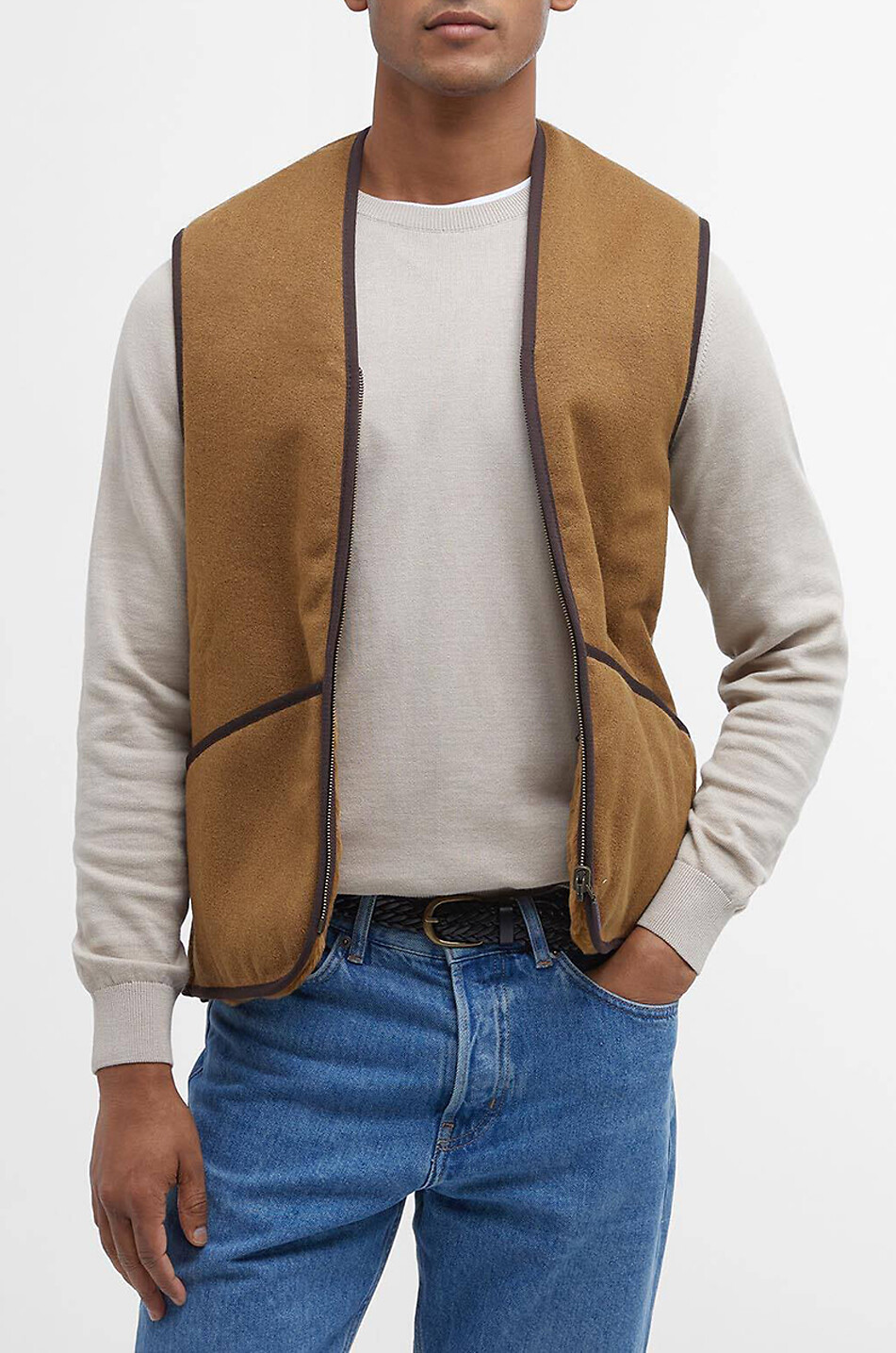 BARBOUR Warm reversible faux fur V-neck gilet Men BROWN 4