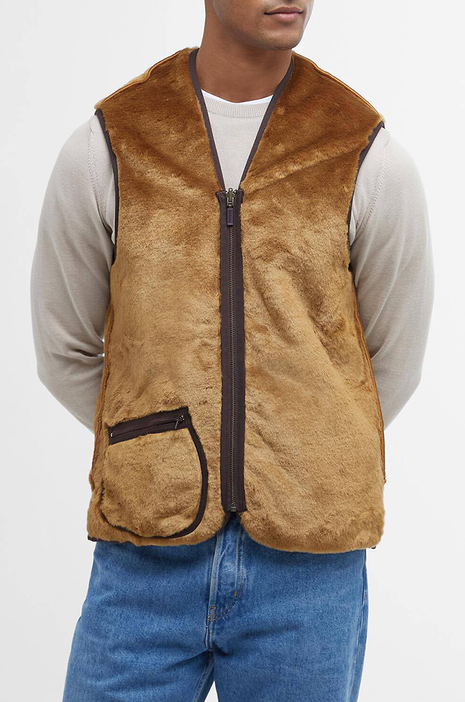 BARBOUR Warm reversible faux fur V-neck gilet Men BROWN 5