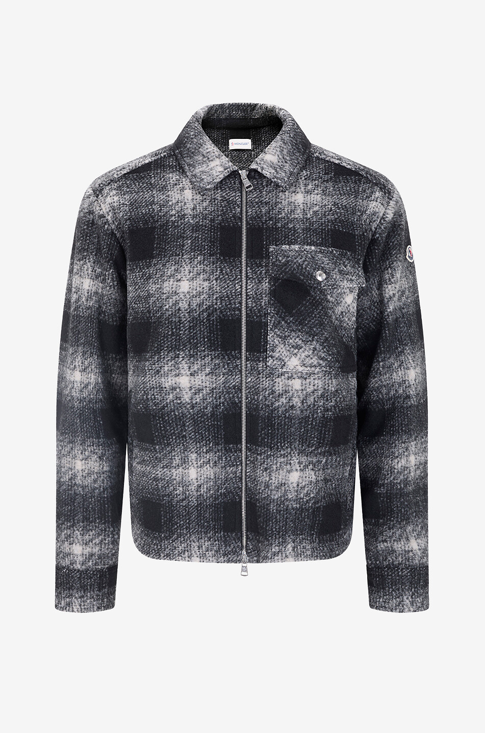 Checked wool blend jersey short shirt jacket