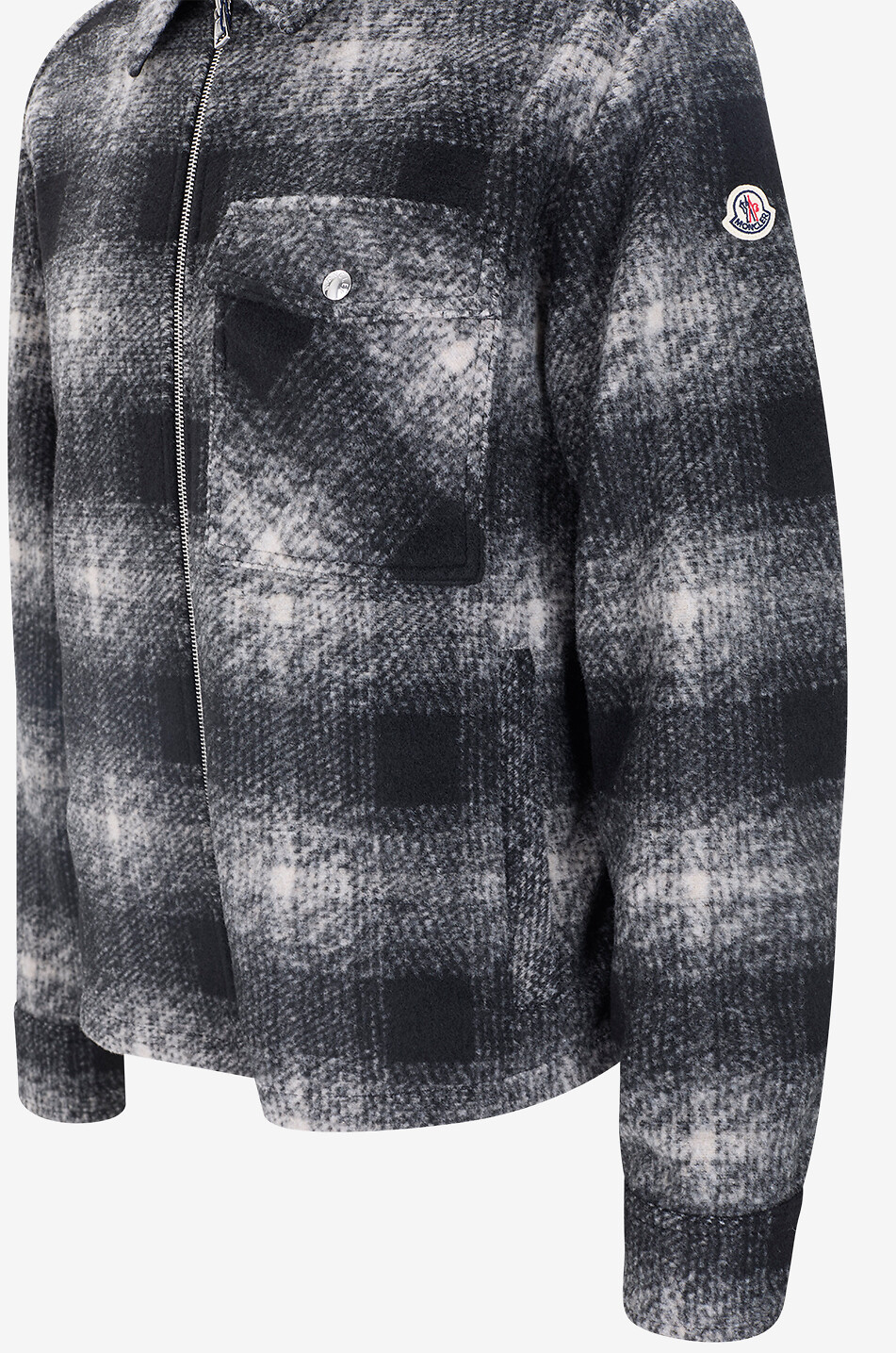 MONCLER Checked wool blend jersey short shirt jacket Men DARK GREY 3