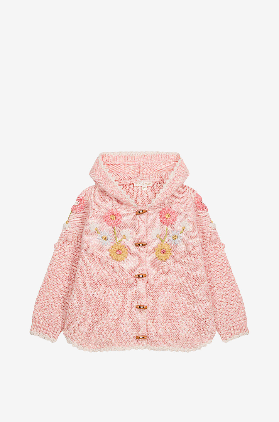 Cape en maille à capuche et broderies florales fille Ezi