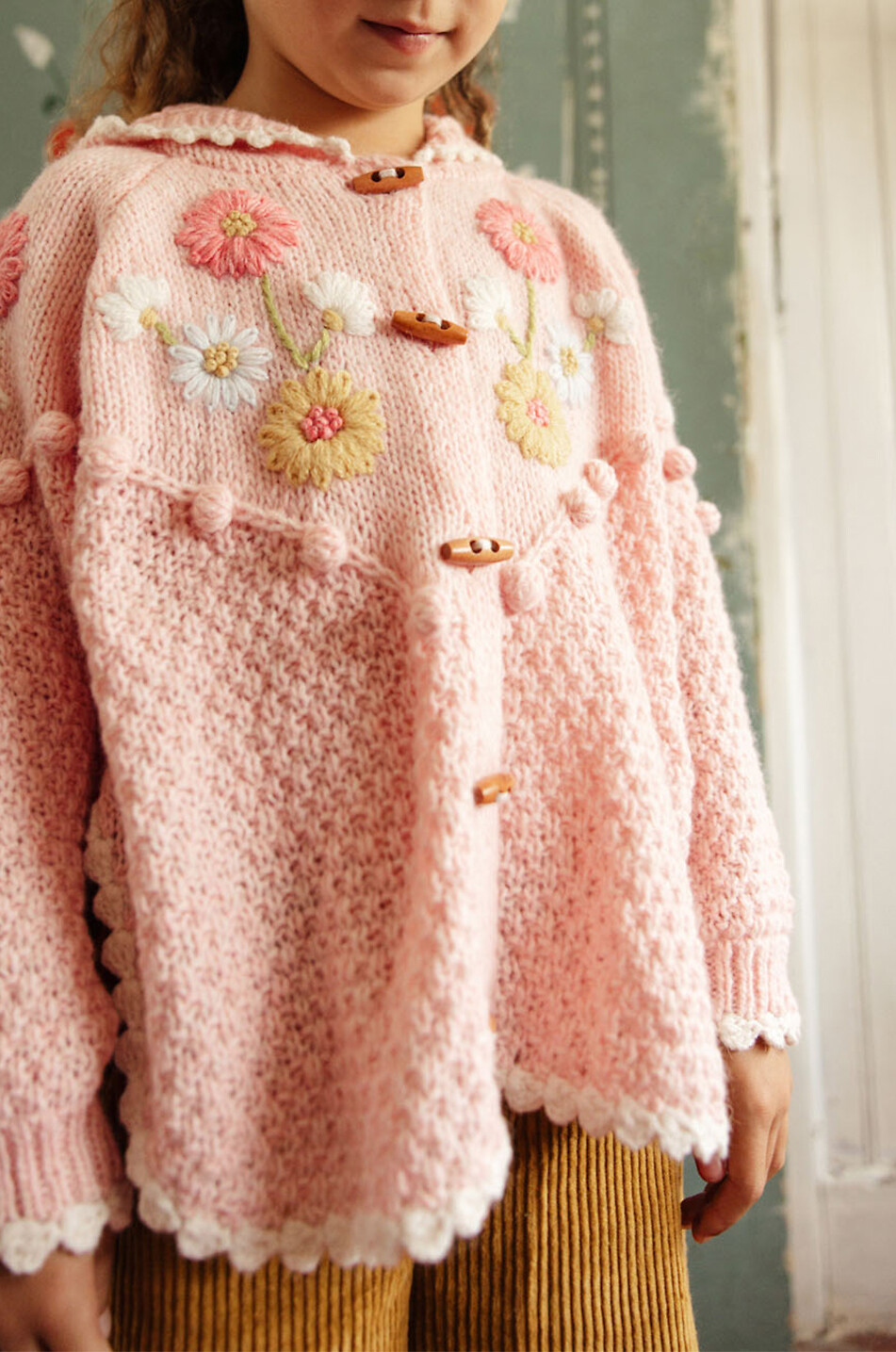 LOUISE MISHA Cape en maille à capuche et broderies florales fille Ezi Fille ROSE 2