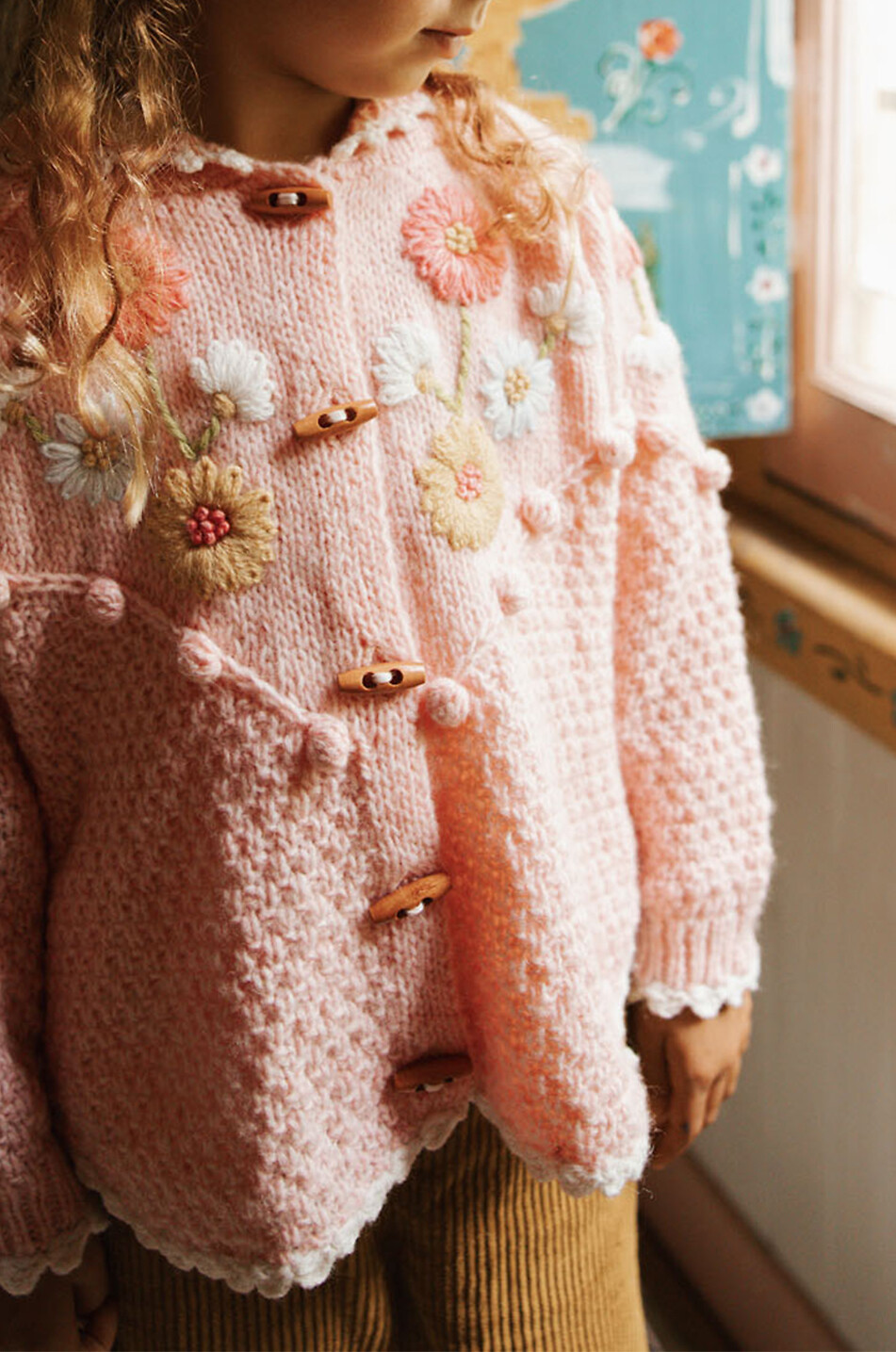 LOUISE MISHA Cape en maille à capuche et broderies florales fille Ezi Fille ROSE 4